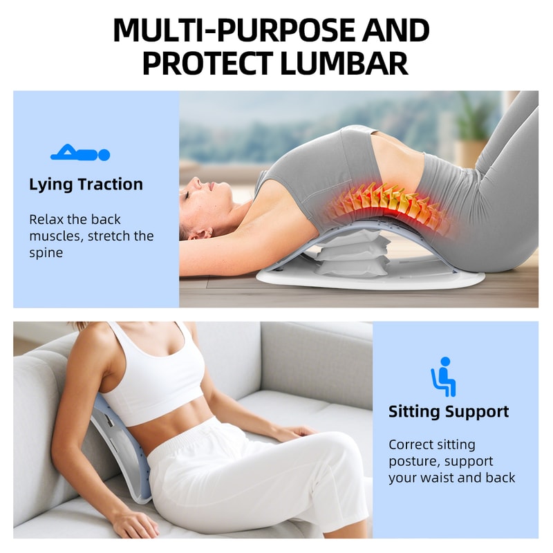 Height Adjustable Back Stretcher, Lumbar Support Traction Device, Waist Lifting Massager, Pilates Board for Pain Relief