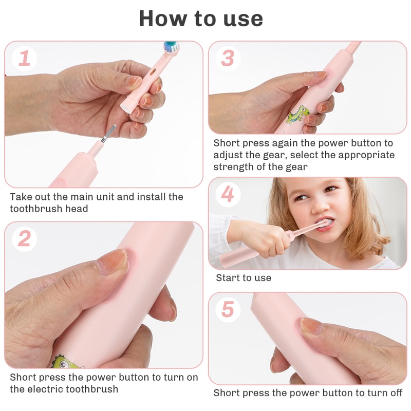 Rotating Ultrasonic Rechargeable Sonic Children Electric Toothbrush Colorful Cartoon Soft Hair Brus 5