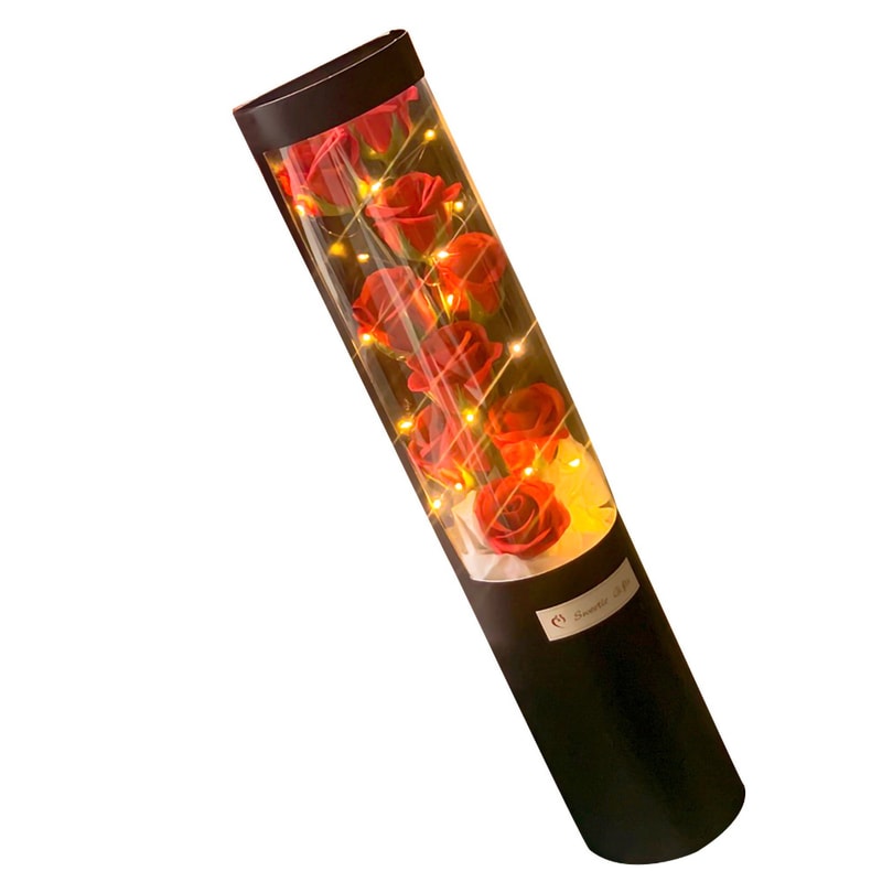 LED 9 Soap Bouquets Eternal Rose Flower Bouquet With Fairy String Lights In Dome For Valentine Day 2