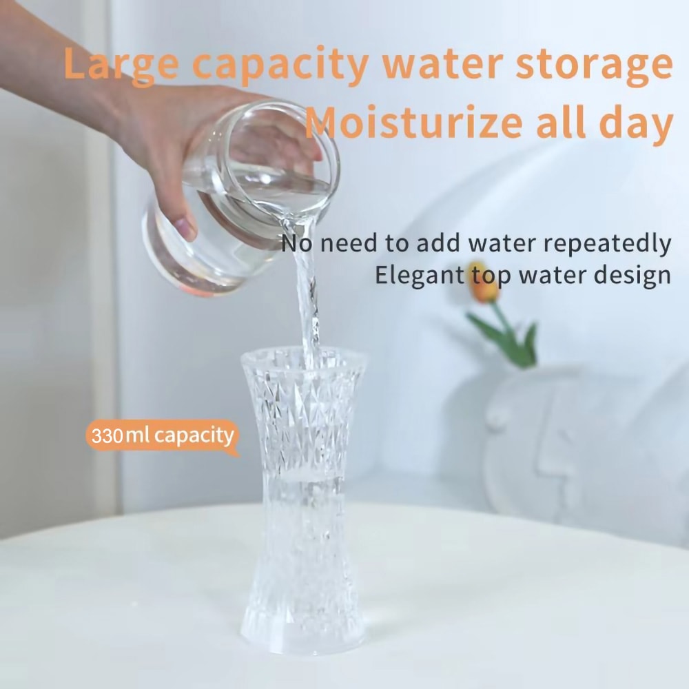 Clear Glass Rose Crystal LED Table Lamp With Slim Waist Air Humidifier And Touch Ambient Light 6