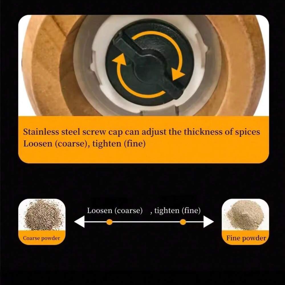 Adjustable Wooden Salt And Pepper Grinder Set With Ceramic Core And Storage Rack For Spices 5