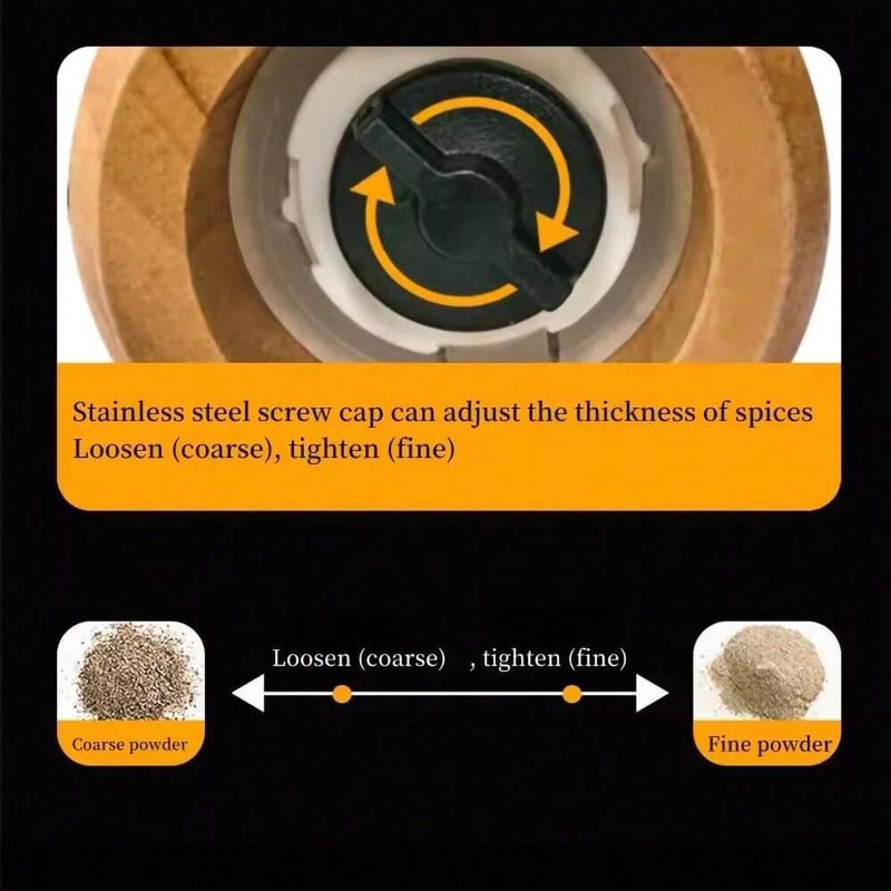 Adjustable Wooden Salt And Pepper Grinder Set With Ceramic Core And Storage Rack For Spices 5