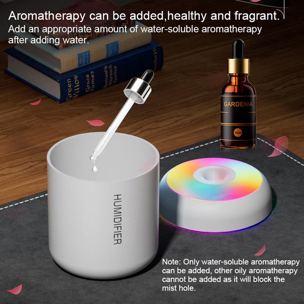 USB Electric Mini Air Humidifier, Essential Oil Diffuser with Aromatherapy Lights for Car & Home