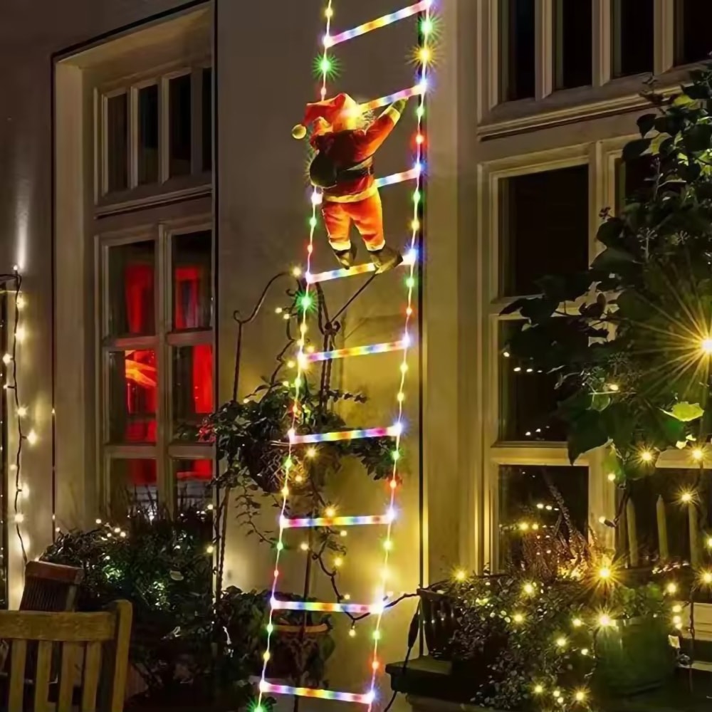 Waterproof Santa Claus Climbing Ladder Light, Indoor and Outdoor Christmas Decorations