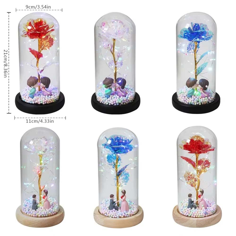 Galaxy Glass Rose, Light Up Rose in Glass Dome with Butterfly Moth, Mothers Day Rose Gifts for Mom