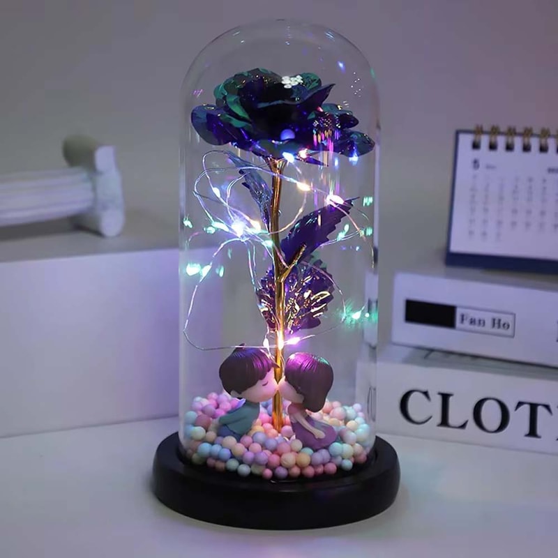 Galaxy Glass Rose, Light Up Rose in Glass Dome with Butterfly Moth, Mothers Day Rose Gifts for Mom