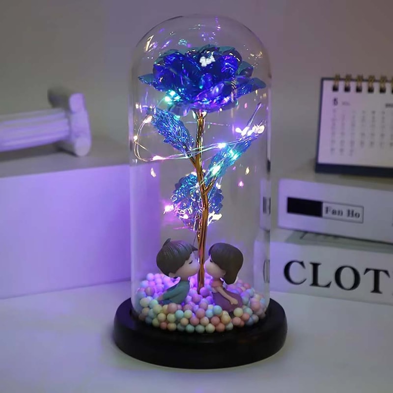 Galaxy Glass Rose, Light Up Rose in Glass Dome with Butterfly Moth, Mothers Day Rose Gifts for Mom