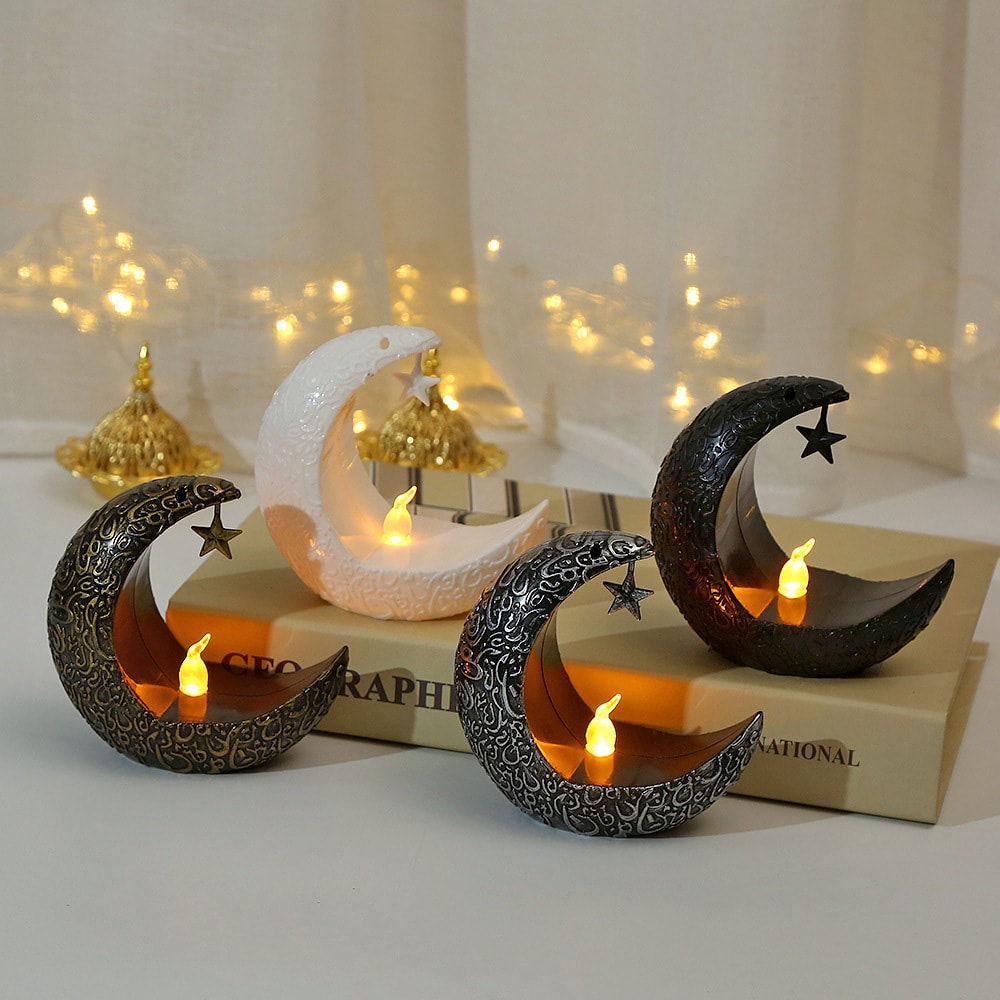 Islamic Ramadan Decoration Star Moon LED Candlestick Lamp for Eid Mubarak and Muslim Home Decor Gifts