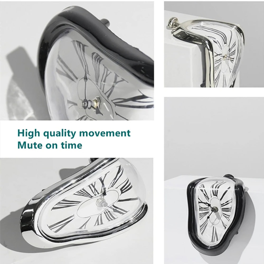 Creative Melting Right-angle Silent Clock, Vintage Silver Twisted Melting Clock for Office or Home Decor