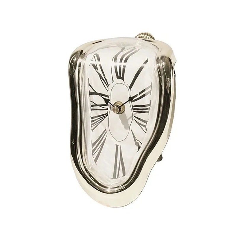 Creative Melting Right-angle Silent Clock, Vintage Silver Twisted Melting Clock for Office or Home Decor