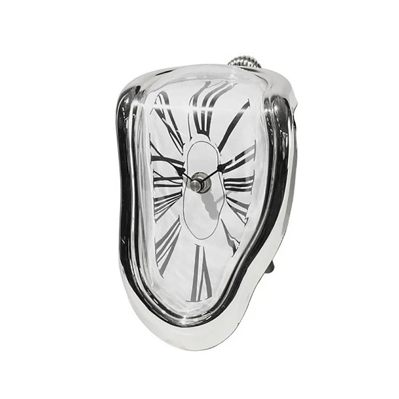 Creative Melting Right-angle Silent Clock, Vintage Silver Twisted Melting Clock for Office or Home Decor