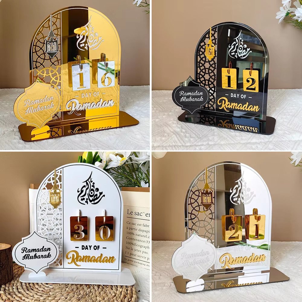 Ramadan Countdown Calendar Acrylic Eid Mubarak Ornament, Kareem Ramadan Decoration for Home Islamic Muslim Decor