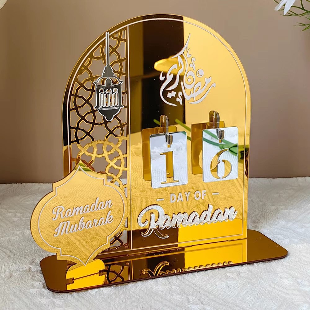Ramadan Countdown Calendar Acrylic Eid Mubarak Ornament, Kareem Ramadan Decoration for Home Islamic Muslim Decor