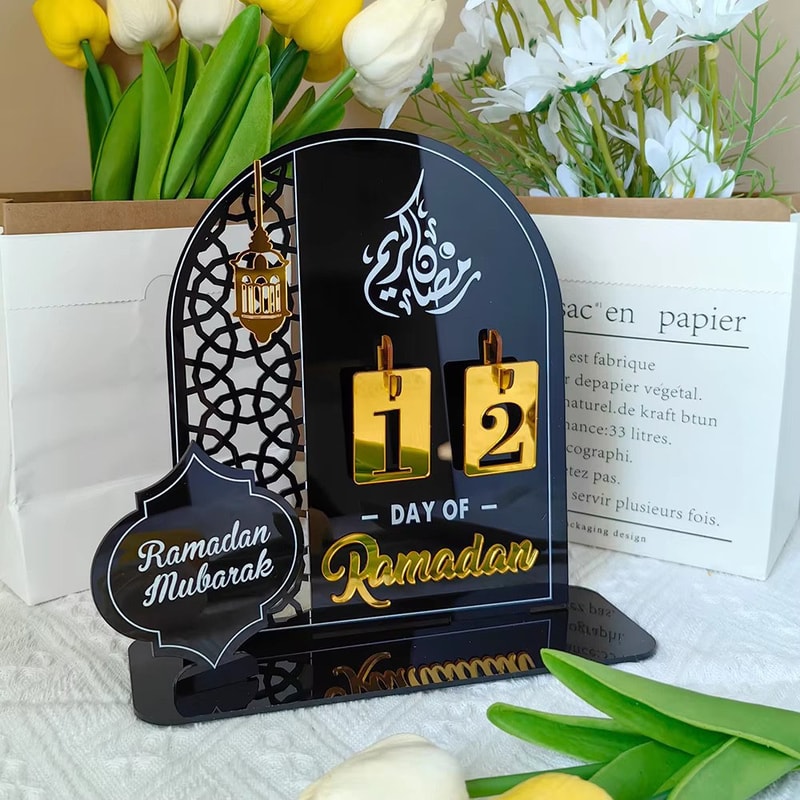 Ramadan Countdown Calendar Acrylic Eid Mubarak Ornament, Kareem Ramadan Decoration for Home Islamic Muslim Decor