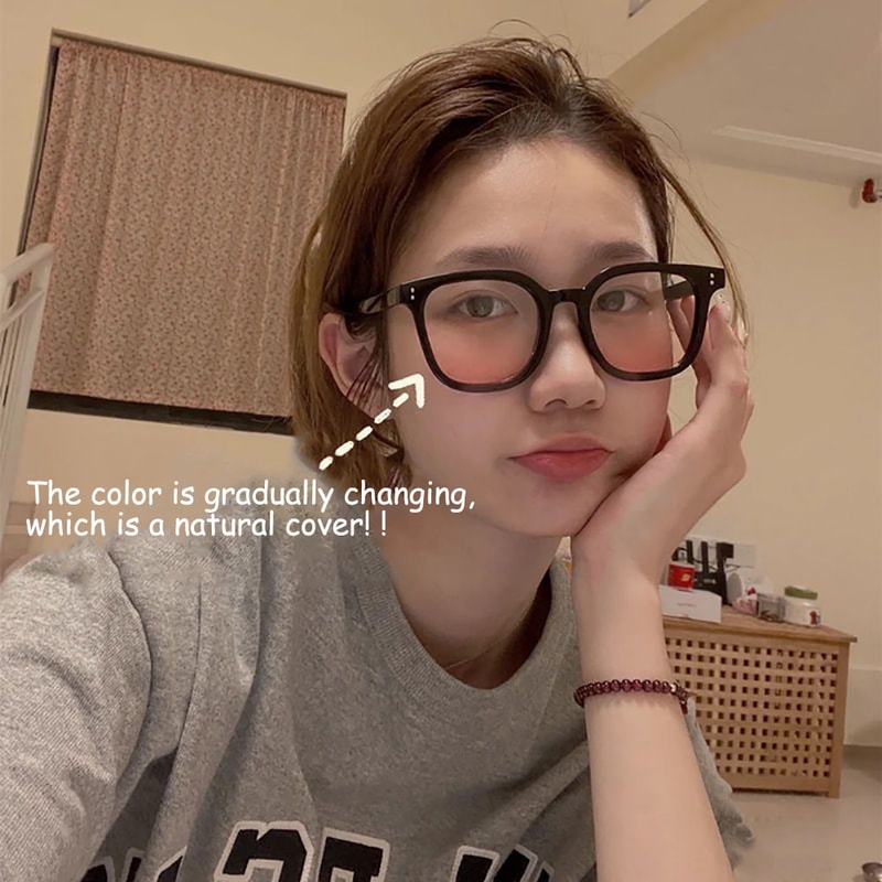 Fashion Round Sunglasses For Girls Pink Blush Gradient Glasses Transparent Black Frame Eyewear 2