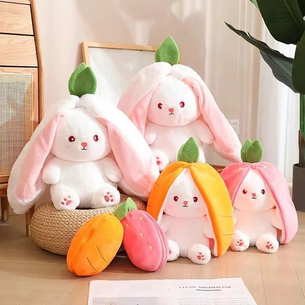 Delicate Soft Cute Deformed Rabbit Plush Toy, Strawberry Carrot Style, Ideal Birthday Gift