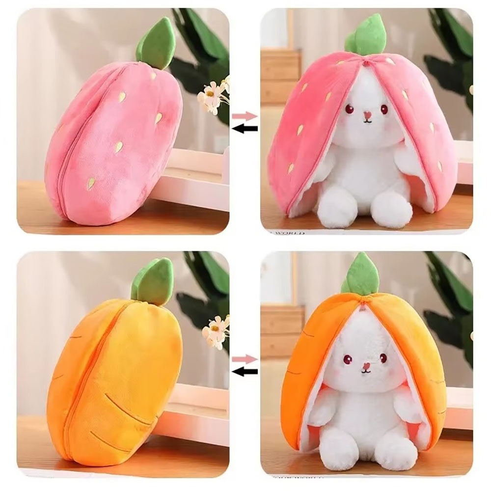 Delicate Soft Cute Deformed Rabbit Plush Toy, Strawberry Carrot Style, Ideal Birthday Gift
