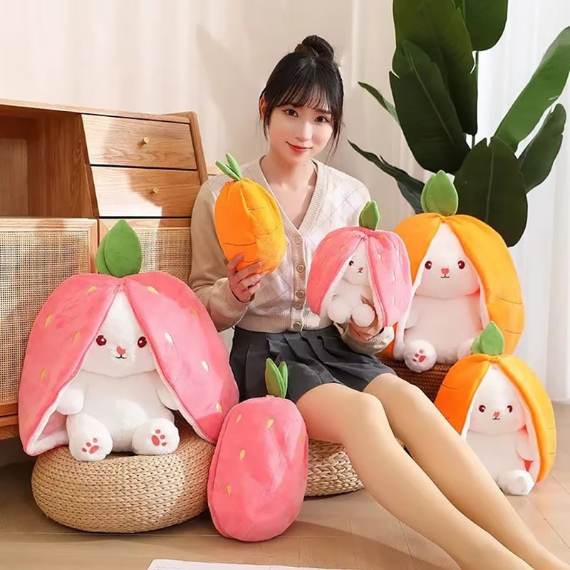 Delicate Soft Cute Deformed Rabbit Plush Toy, Strawberry Carrot Style, Ideal Birthday Gift