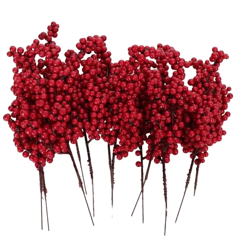 Holly Berry Stamen Plants Chinese New Year Red Berries Branches Xmas Party Decor Wreath Ornaments 2