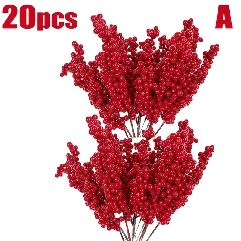 Holly Berry Stamen Plants Chinese New Year Red Berries Branches Xmas Party Decor Wreath Ornaments 8