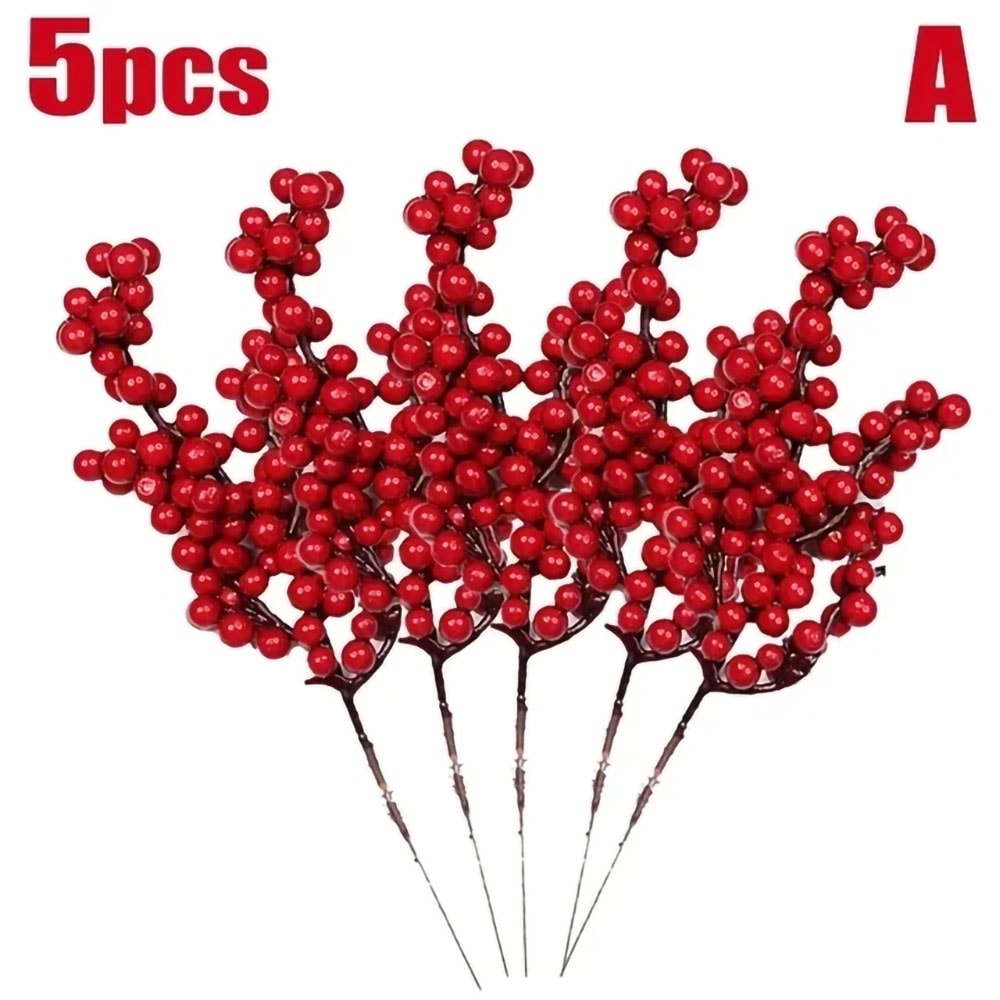 Holly Berry Stamen Plants Chinese New Year Red Berries Branches Xmas Party Decor Wreath Ornaments 6
