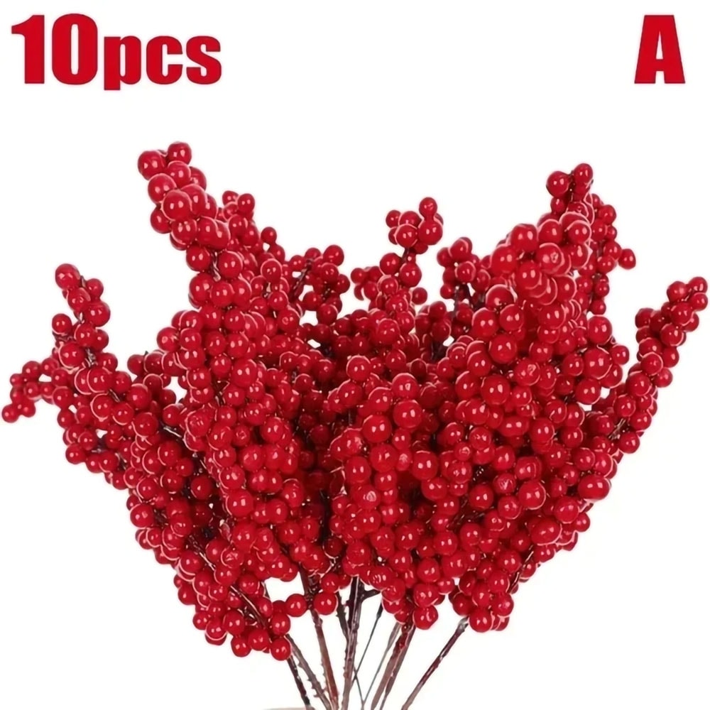 Holly Berry Stamen Plants Chinese New Year Red Berries Branches Xmas Party Decor Wreath Ornaments 7