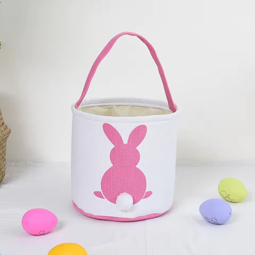 Rabbit Basket Canvas, Baby Easter Bunny Buckets Bag, Kids Festival Gift, Party Tote Decoration Handbag