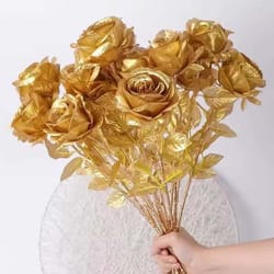 golden silk rose, wedding decoration, living room flower, photography props, single branch rose