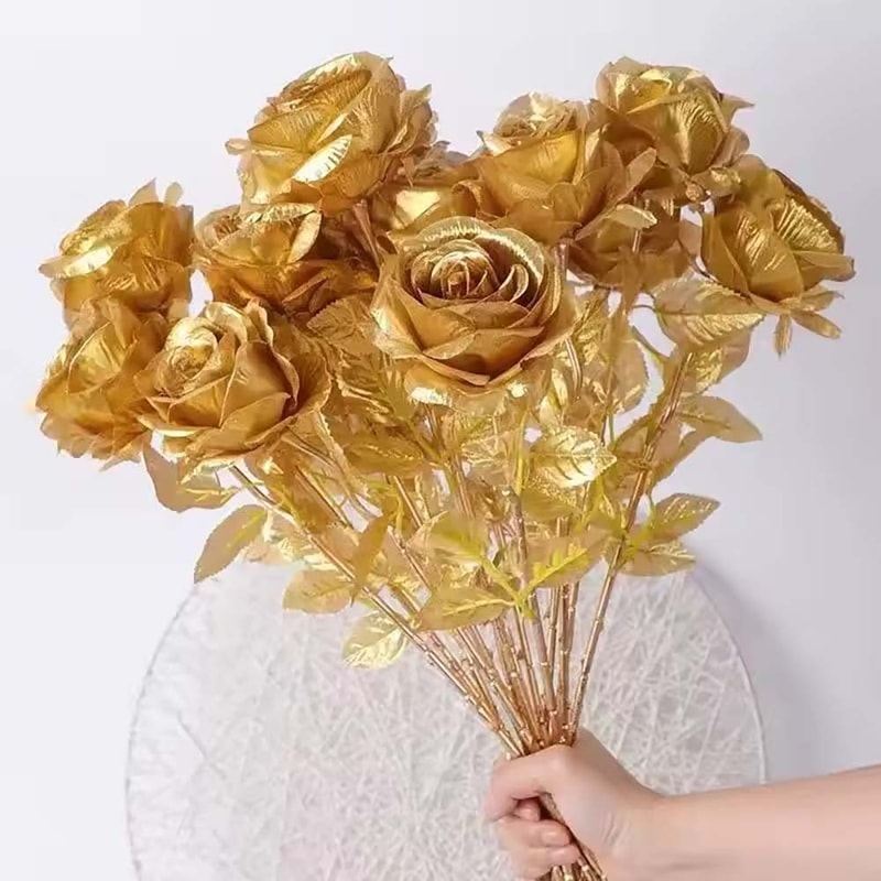Golden Silk Rose, Wedding Decoration, Living Room Flower, Photography Props, Single Branch Rose