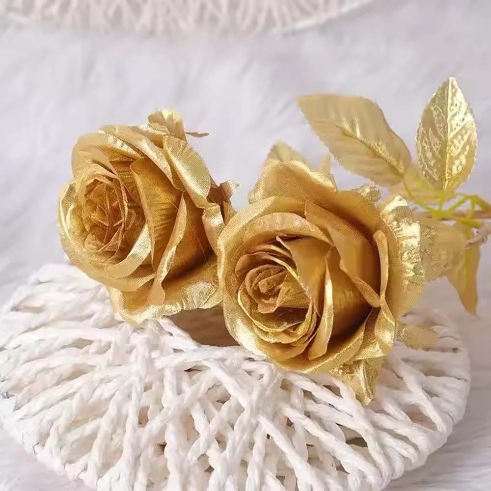 Golden Silk Rose, Wedding Decoration, Living Room Flower, Photography Props, Single Branch Rose