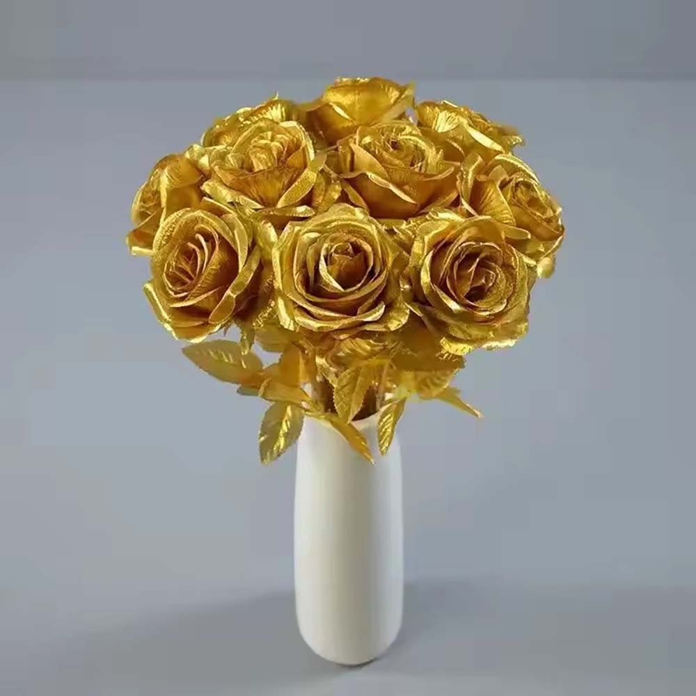 Golden Silk Rose, Wedding Decoration, Living Room Flower, Photography Props, Single Branch Rose