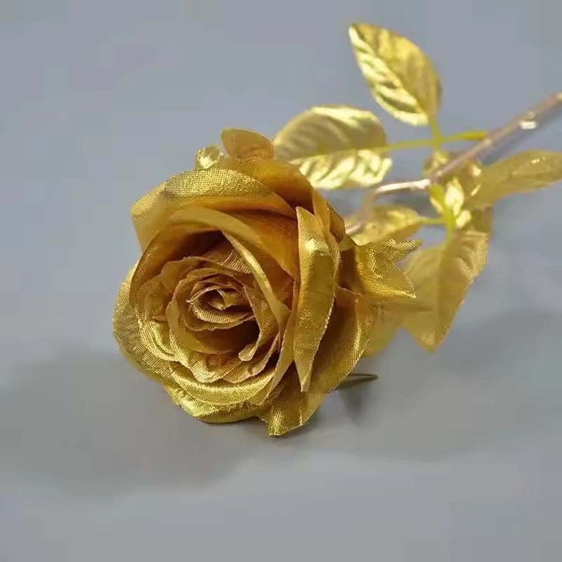 Golden Silk Rose, Wedding Decoration, Living Room Flower, Photography Props, Single Branch Rose