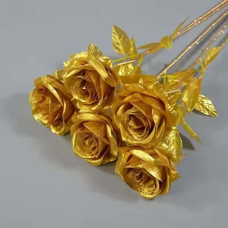 Golden Silk Rose, Wedding Decoration, Living Room Flower, Photography Props, Single Branch Rose