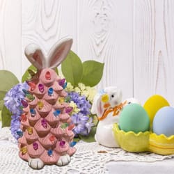 resin bunny figurines with colorful easter beads for tabletop spring decor and happy easter gifts