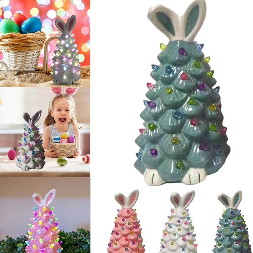 Resin Bunny Figurines with Colorful Easter Beads for Tabletop Spring Decor and Happy Easter Gifts