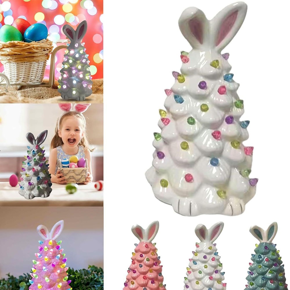 Resin Bunny Figurines with Colorful Easter Beads for Tabletop Spring Decor and Happy Easter Gifts