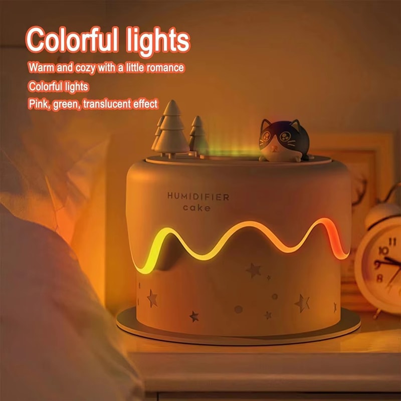 UltraQuiet Cat Cake Humidifier With Colorful LED Lights Ideal For Bedroom 3