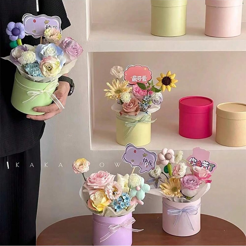 Round Flower Box, Cardboard Gift Boxes for Weddings, Rose Packaging for Valentine's Day Gifts