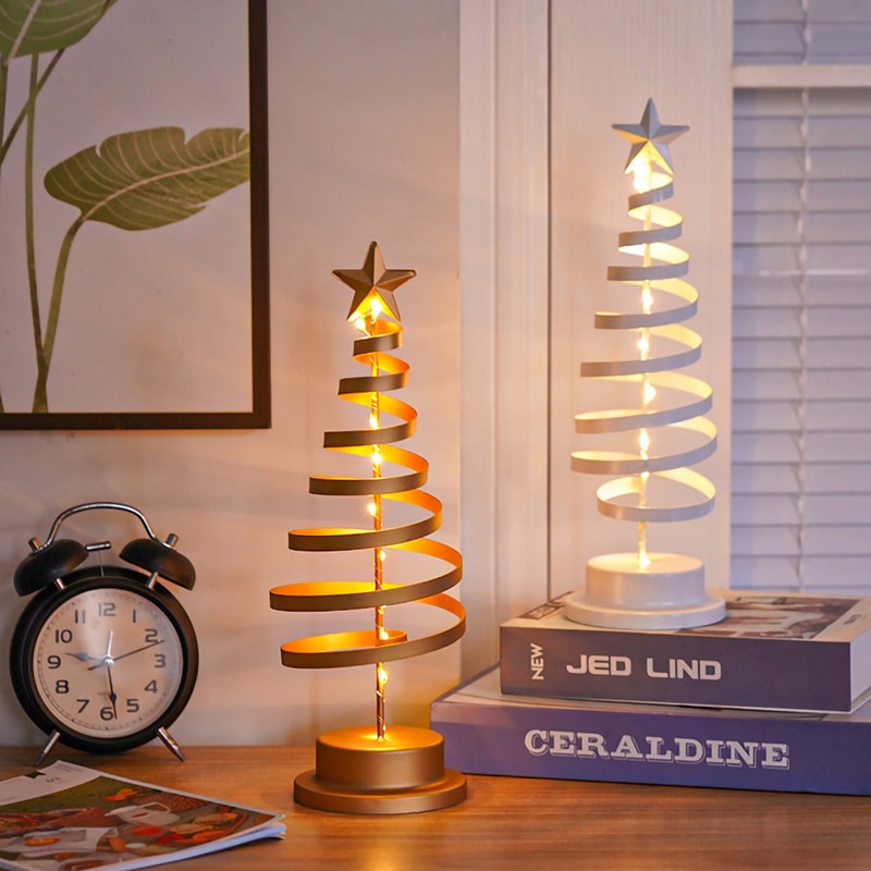 Holiday Tree Lighting Creatively Christmas Lights Tree Fairy Lamp Metal Spiral Star Night Lamp For 3