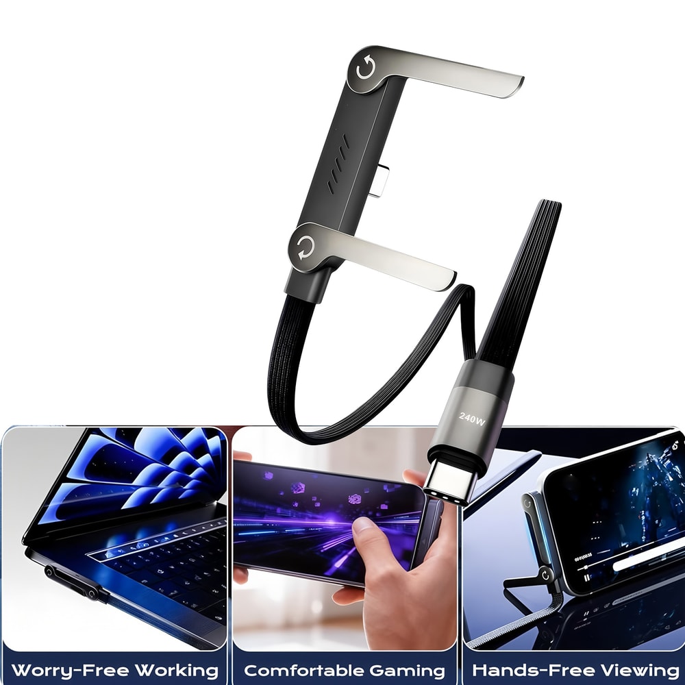 Foldable Mobile Phone Holder With 360 Rotating Charging Data Cable Fast Charging Stand For Tablets