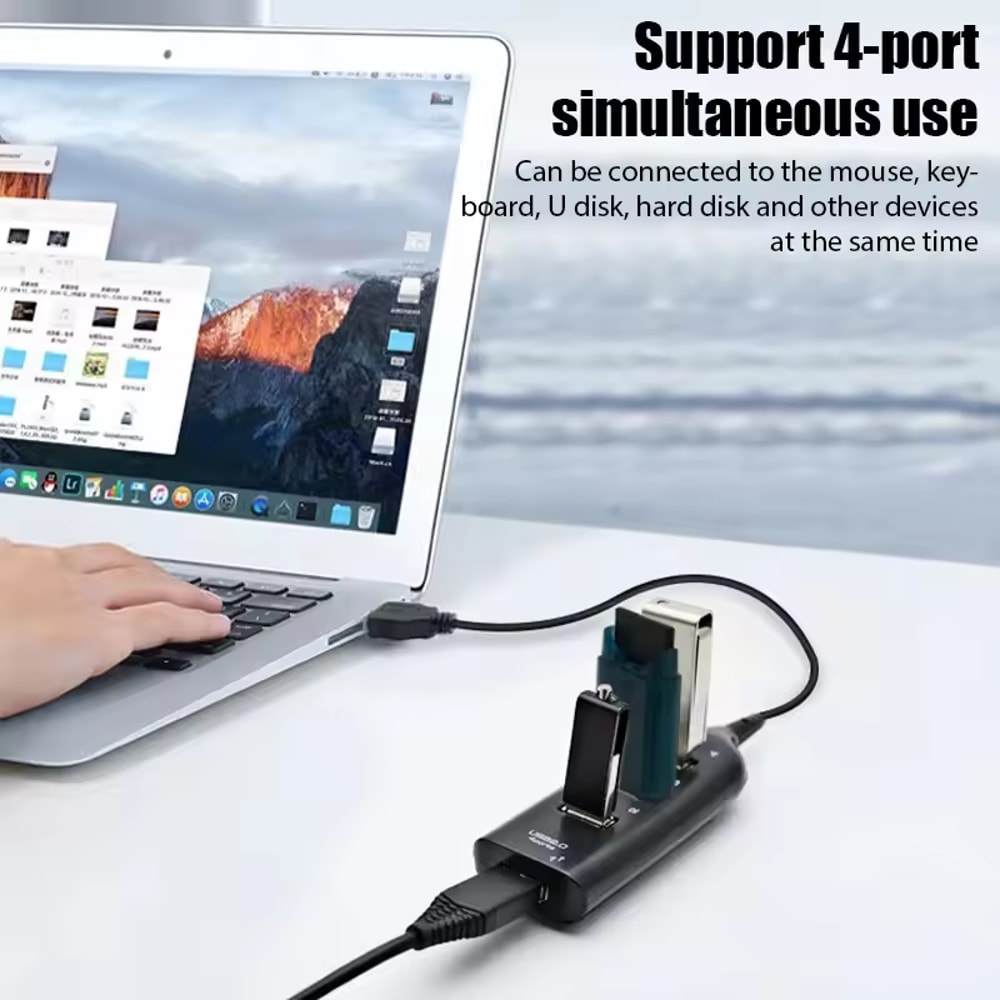 Mini USB Splitter Hub With Cable High Speed 4 Port USB Hub Power Adapter Socket For PC Laptop Noteb 1