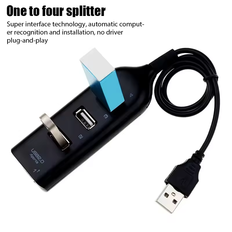 Mini USB Splitter Hub With Cable High Speed 4 Port USB Hub Power Adapter Socket For PC Laptop Noteb 3