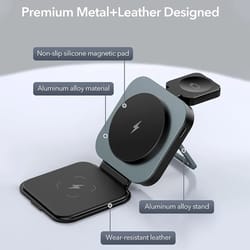magnetic wireless charger pad, 3 in 1 foldable fast charging stand for iphone iwatch airpods