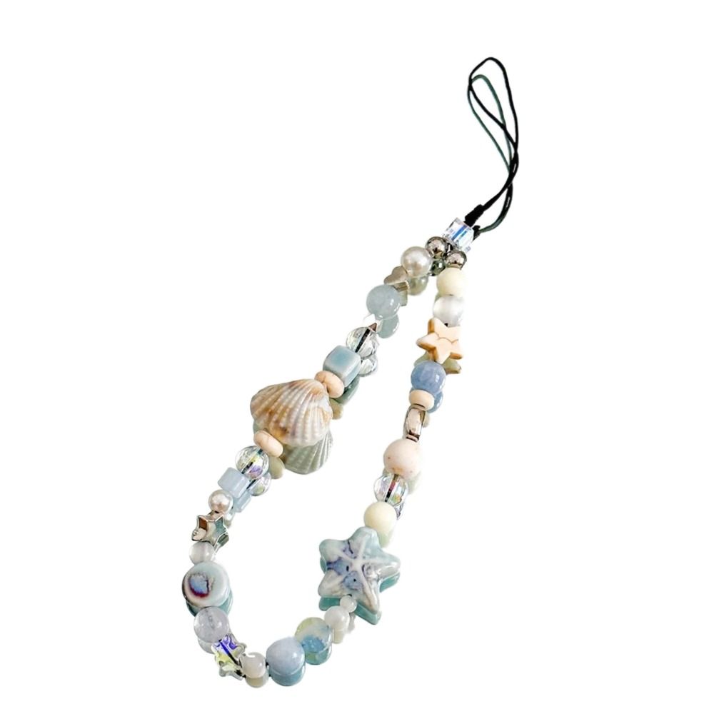 Handmade Mobile Lanyard Jewelry Gift, Star Pearl Beaded Phone Chain Hanging Cord, Summer Phone Charms Strap