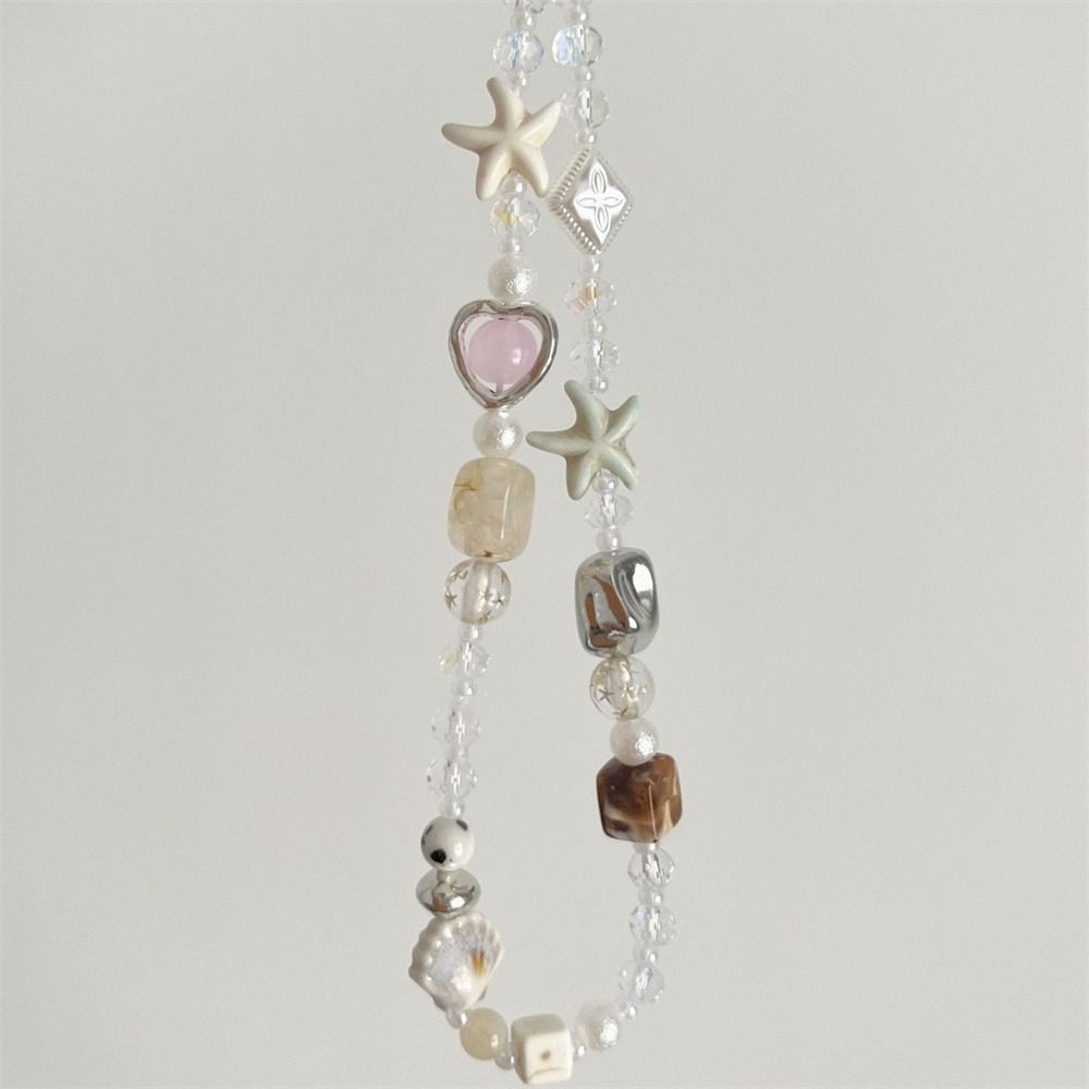 Handmade Mobile Lanyard Jewelry Gift, Star Pearl Beaded Phone Chain Hanging Cord, Summer Phone Charms Strap