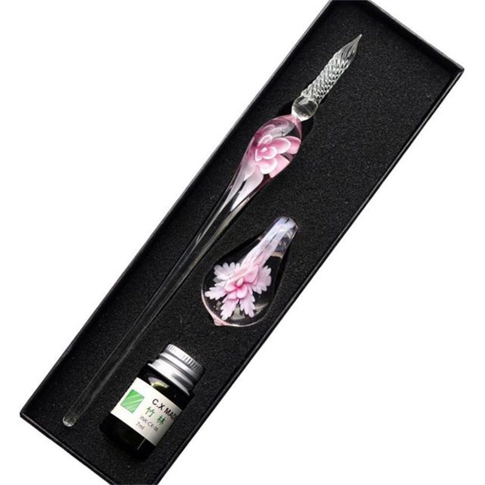 Vintage Signature Floral Dip Pen DIY Craft Fountain Pen Smooth Glass Writing Tool For Calligraphy 5