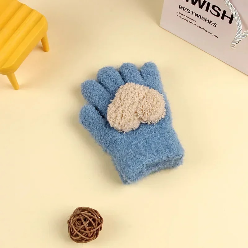 Knitted Baby Gloves Cute Cartoon Full Fingers Mittens Warm Fluffy Bow Outdoor Gloves 5