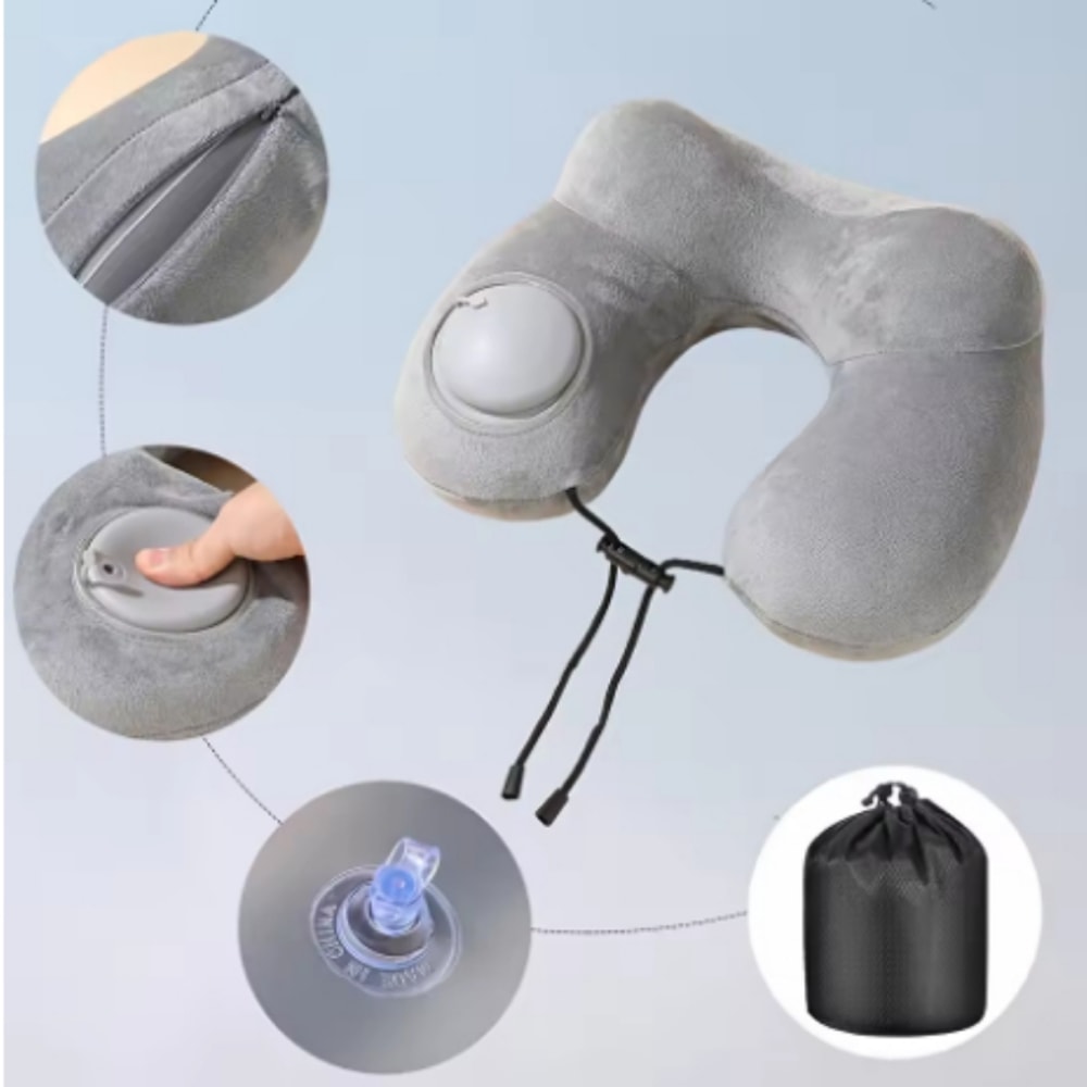 Portable Outdoor Travel Pillow, Inflatable U-shaped Neck Pillow, Foldable Double Hump Pillow