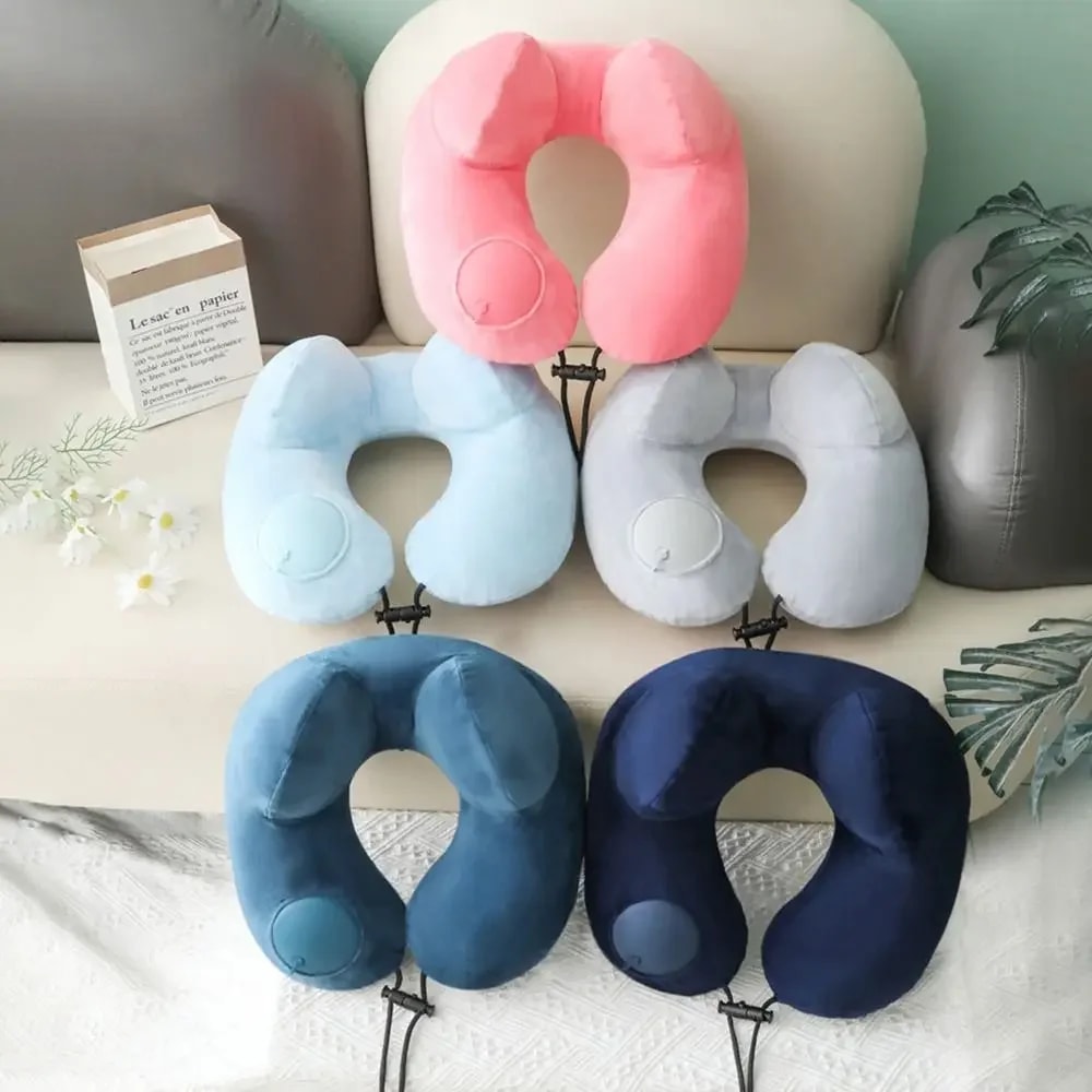 Portable Outdoor Travel Pillow, Inflatable U-shaped Neck Pillow, Foldable Double Hump Pillow