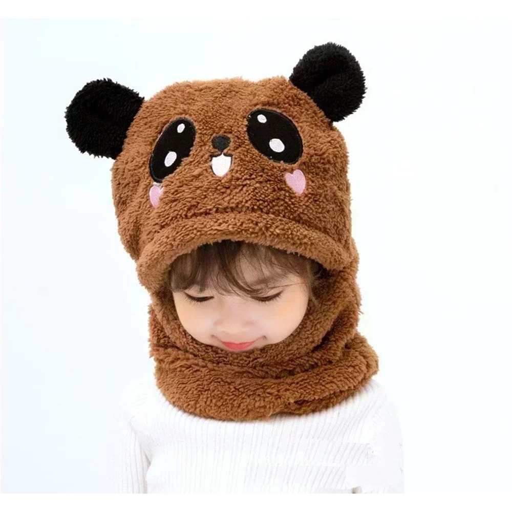 Thicken Cartoon Hat For Girls Boys Winter Cap For Kids Baby Scarf Hat Plus Fleece For Children 3